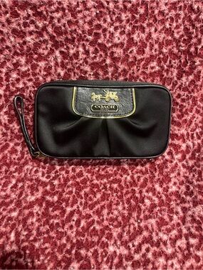 Coach Black Wristlet with Gold Trim and Logo